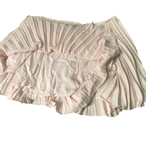 Anthropologie Pleated Satin Mini Skirt Shorts Women’s XXL Pink Rose Skort Pocket - Picture 2 of 9